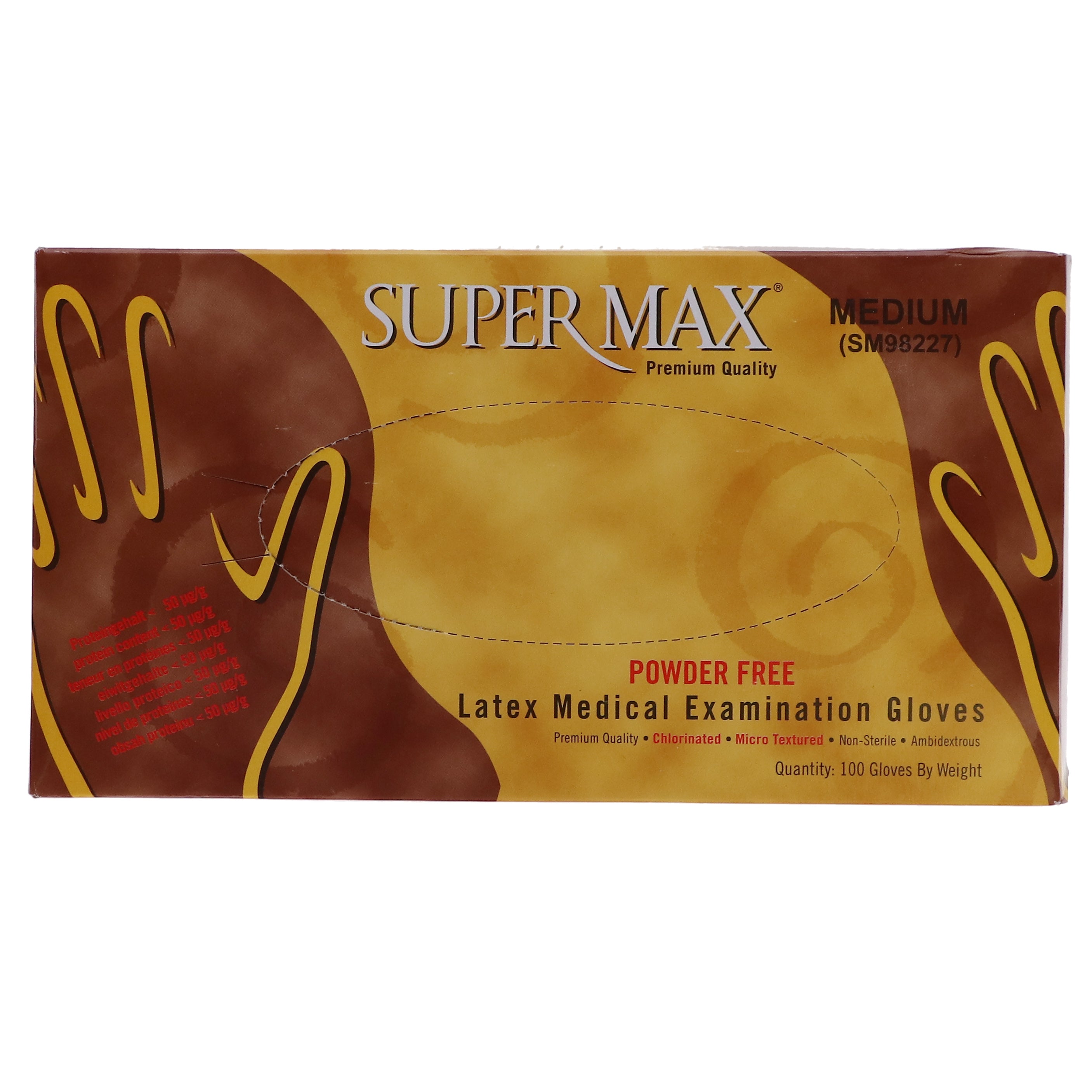 House Brand Dentistry SM98227 Supermax Non-Sterile Latex Examination Gloves Powder Free Medium 100/Bx House Brand Dentistry SM98227 Supermax Non-Sterile Latex Examination Gloves Powder Free Medium 100/Bx